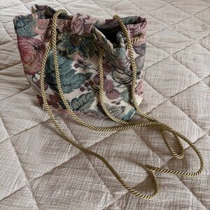 Floral Tapestry Drawstring Mini Bag – Pink & Green